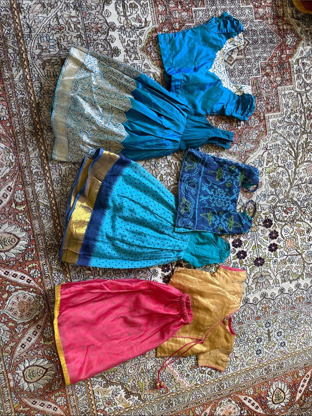 Lot of 3  Girls' Ethnic Skirt and Blouse Set - Teal, Blue, Pink, Gold 6-9m 💛💙💓